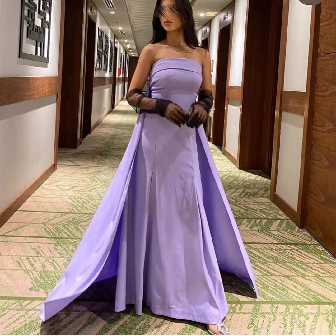 

Strapless Sleeveless Elegant Mermaid Prom Dresses Sweep Train Satin Floor Length Evening Party Saudi Arabia Women's Formal