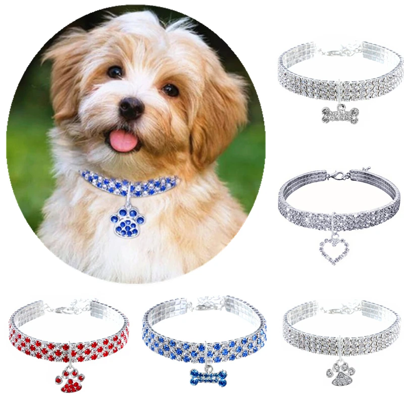 

Bling Pet Dog Collar Fashion Bone Pendant Crystal Diamond Cat Collars for Small Medium Dogs Jewelry Necklace Pets Accessories
