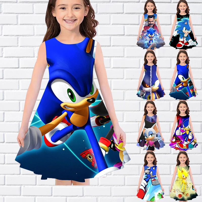

2022 New Cartton Print Dress Little Girl Fashion Round Neck Loose Hem Princess Dress Lovely Party Dress Summer Clothing 80-180CM