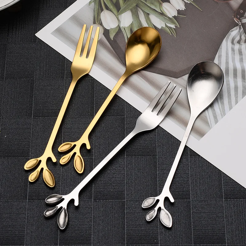 

Creative Stainless Steel Spoon Coffee Spoon Fruit Fork Dessert Spoon Kitchen Accessories Tableware Decoration Christmas Gift