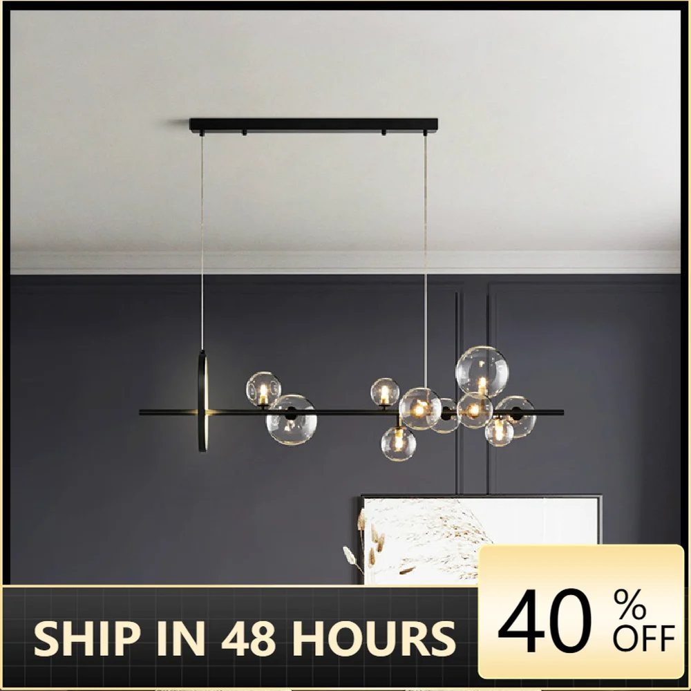 

Dining Room Clear Glass Bubble Led Chandelier Straight Metal G9 Pendant Lights Nordic Led Hanging Lamp Suspend Light