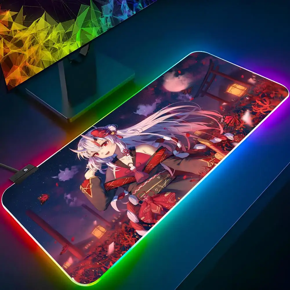 Фото Коврик для мыши Anime Girl VTuber VSPO, игровой RGB-коврик для мыши с подсветкой, клавиатура с подсветкой, игровой коврик для ноутбука Gamer Girl Xxl, коврик для стола, настольный коврик №3
