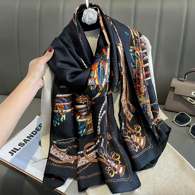 

Fashion Silk Autumn Winter Lady 180*90cm bandanna foulard Scarf Women Sunscreen Luxury Shawl Headscarf Hijab muffler wrap beach