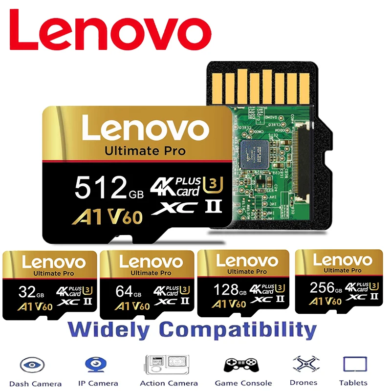 Фото Надежная карта памяти Lenovo 512 ГБ Micro TF SD, карты SD 256 ГБ, 32 ГБ, устойчивые к рентгеновскому излучению, 4K, для видеорегистраторов / планшетов / систем видеонаблюдения №1