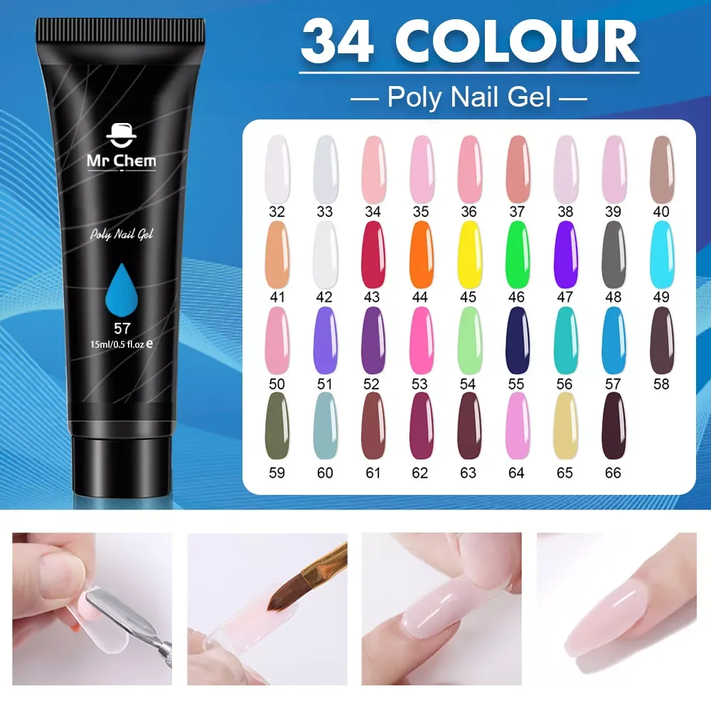 

Mr Chem Poly Nail Gel Extension 15ML Finger Nail Art Manicure Gel Varnish Hybrid Poly UV Gel Polish uñas гель лак для ногтей