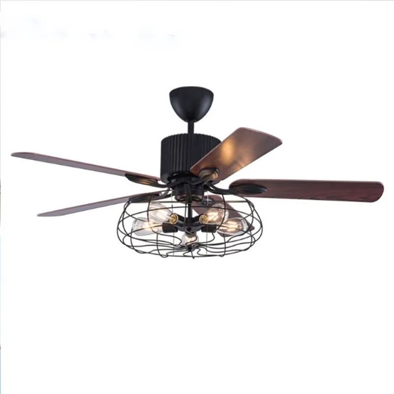 

52 inch 68w E27 Fan lamp ceiling fans with light remote control iron birdcage type 110v 220v for bedroom living room dropship