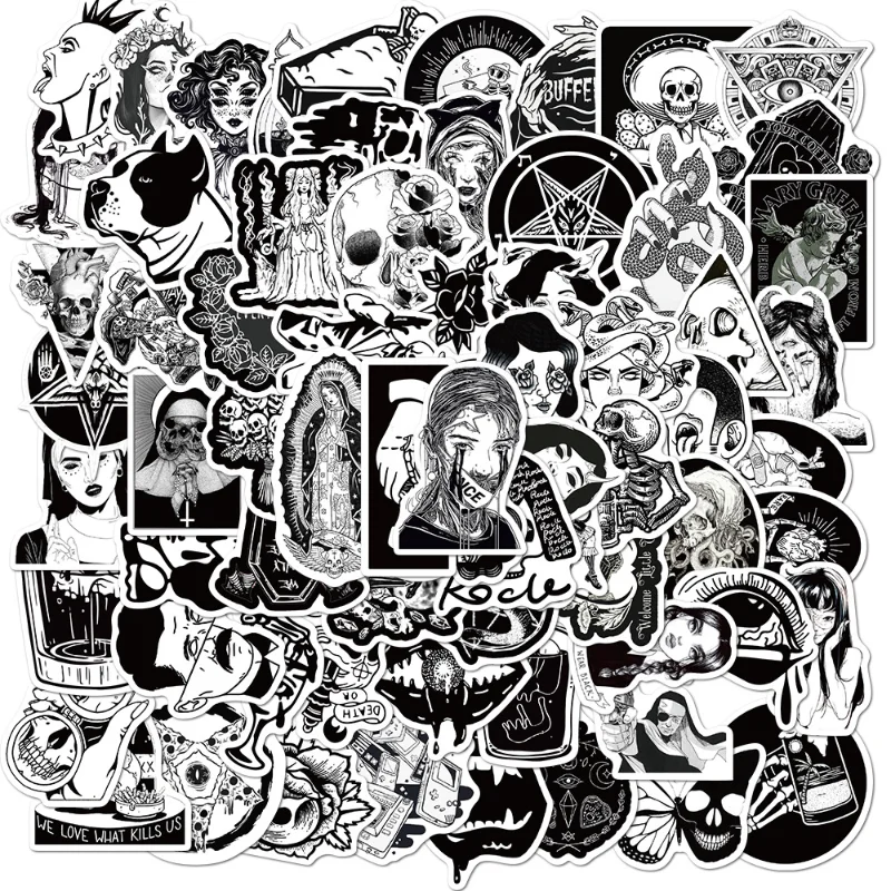 

10/50/100PCS Black White Gothic Style Horror Skeleton Graffiti Stickers DIY Laptop Luggage Guitar Skateboard Car Decal Kid Toy