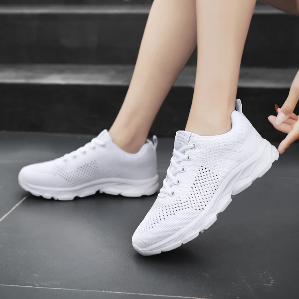 Loekeah Fashion Women Casual Shoes Breathable Lightweight Mesh Running Shoes Lace-Up Outdoor Sneaker Comfortable Footwear Tennis