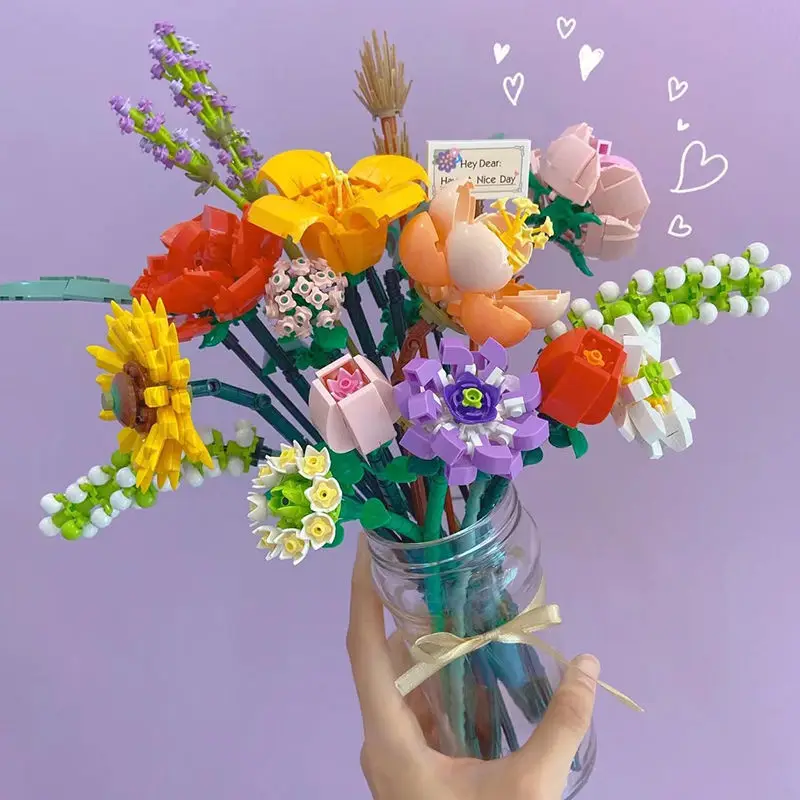 

Chrysanthemum Gardens Flowers Bouquet Romantic Building Blocks Classic Model Bricks Kids Sets Kit