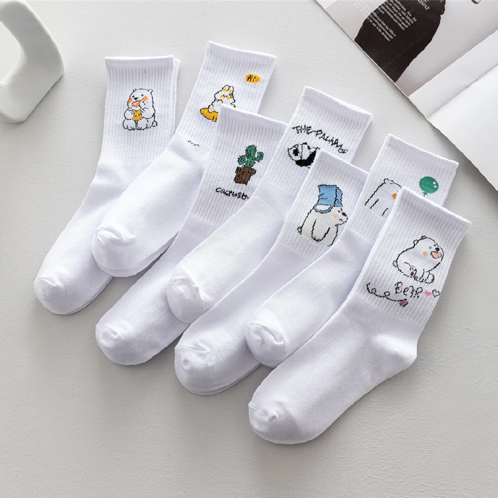 

New Women's Fashion Cute Cartoon Cactus Bear Panda Rabbit Soft Cotton White Socks Hipster Street Harajuku Dropship