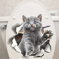 toilet stickers 3d cat vivid wall sticker 2022 fashion lovely animal pvc waterproof decal for bathroom toilet kicthen decorative