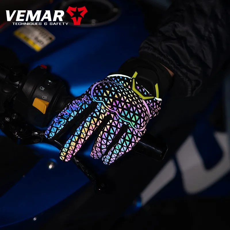Мотоциклетные зимние теплые перчатки VEMAR мужские ночные Цветные Светоотражающие