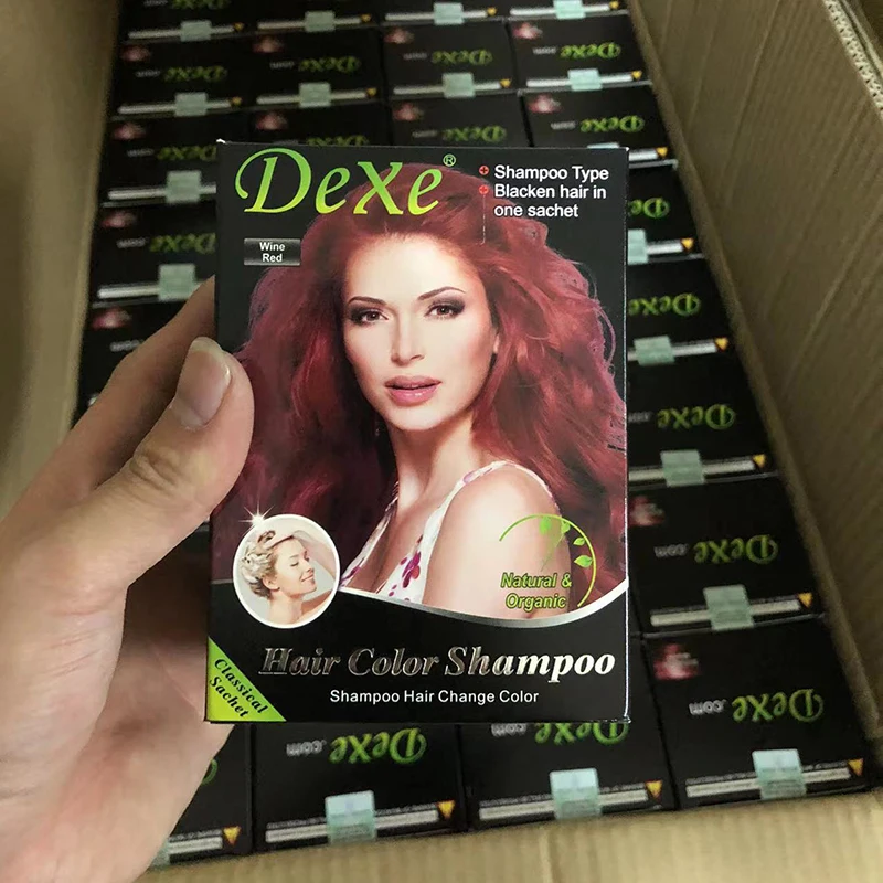 Шампунь Dexe для черных волос красный винный темно-коричневый 5 минут окрашивания в