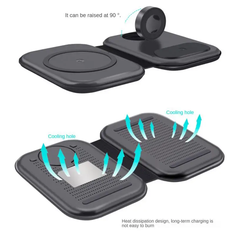 

Simplicity Three-in-one Foldable Magnetic Charger Black Portable Charger 15w Qi Three-in-one Wireless Charging Compact Charger