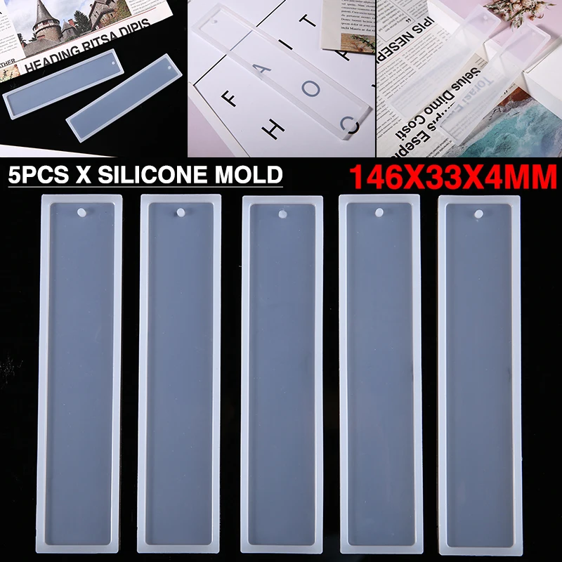 

5pcs Rectangle Silicone Bookmark Casting Mold Translucent Epoxy Resin Mould DIY Craft Making Tools Accessories