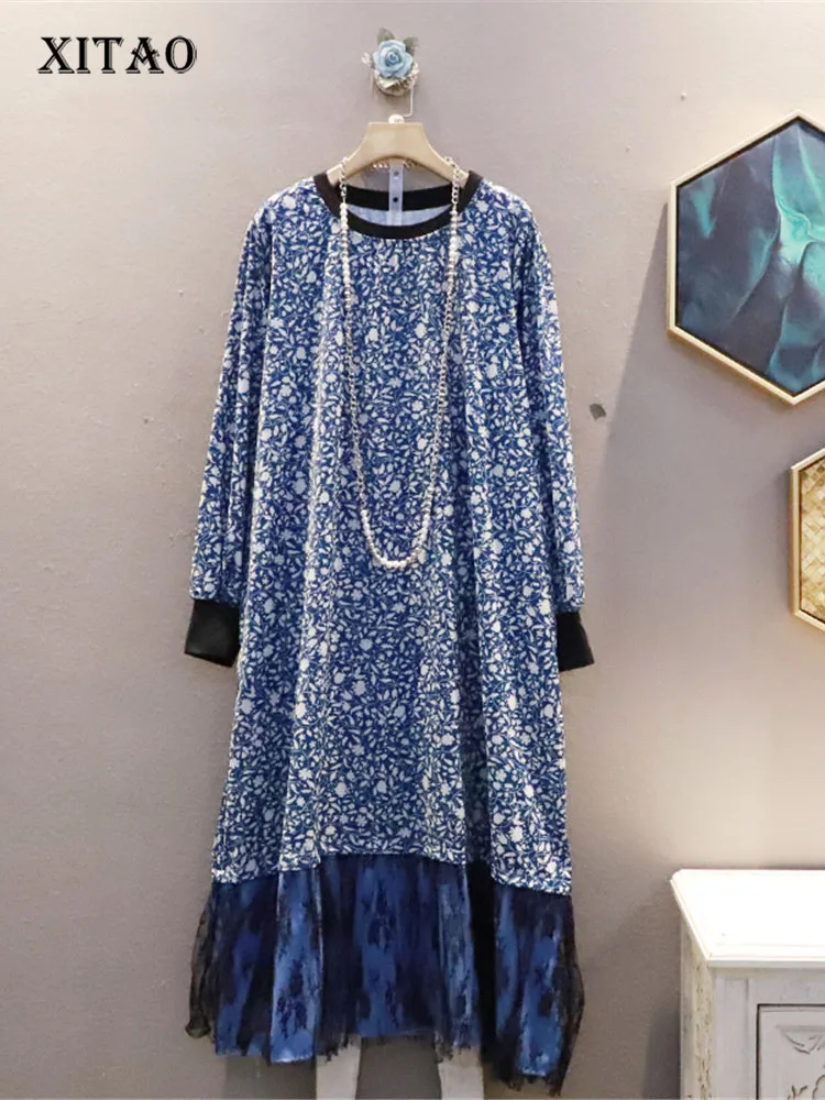 

XITAO Print Pattern Hem Dress Fashion Pullover Full Sleeve Goddess Fan Lace Small Fresh 2022 Autumn Minority Dress ZY7577