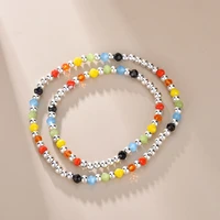 fashion simple rainbow bracelet anklet for women holiday gifts ins cute elastic rope colorful beaded jewelry boho accessories