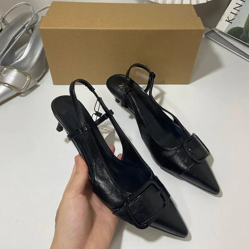 2024 летние туфли на высоком каблуке для женщин кожаные элегантные сандалии с