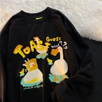 white duck print long sleeves t shirts with spring 2022 womens sweatshirt plus size clothing kawaii japanese fashion pullover