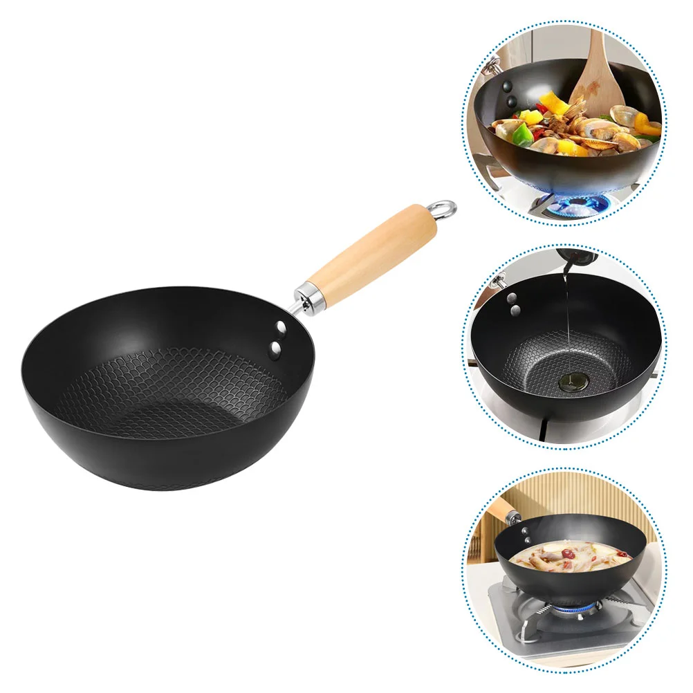 

Nonstick Frying Pan Small Wok Kitchen Supply Home Gas Stove Traditional Cooking Iron Cookware