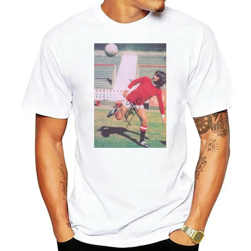 T-SHIRT MEN PICTURE GEORGE BEST WITH SIGNATURE GIFT IDEA ROAD TO LUCK