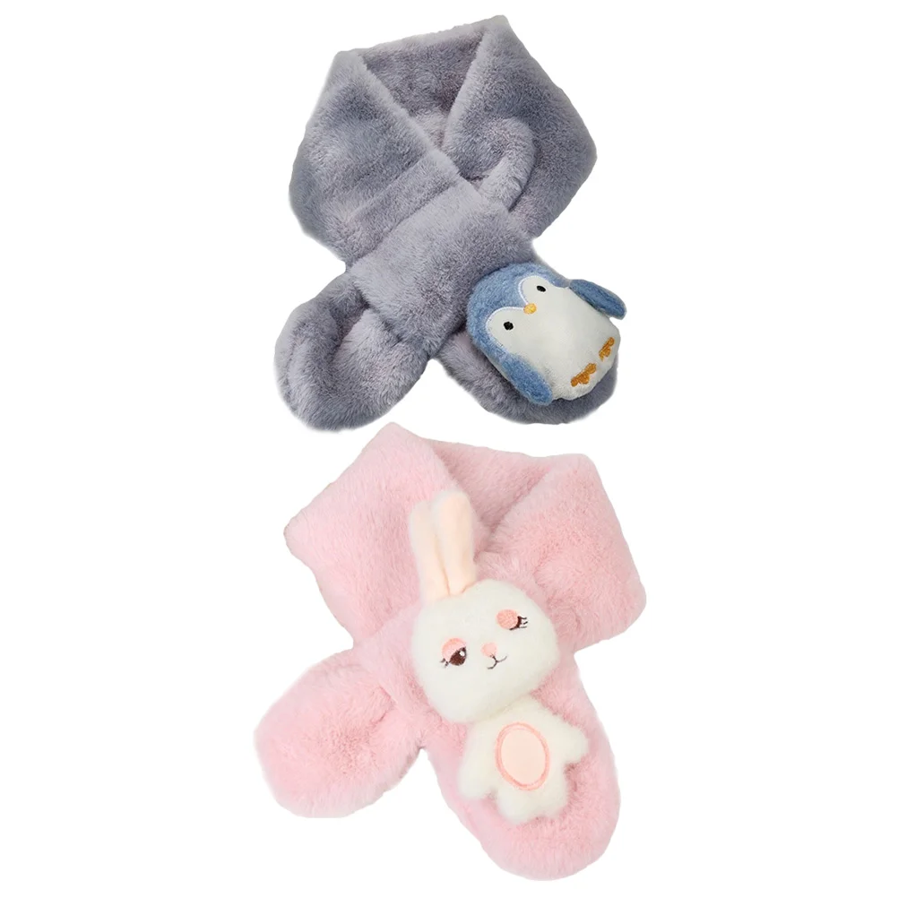 

2 PCS Children's Scarf Winter Practical Artificial Kids Holiday Cartoon Warm Faux Rabbit Fur General Parent-child