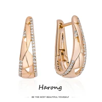 harong personality copper openwork stud earrings inlaid crystal luxury female jewelry gifts earring for women girls wedding gift