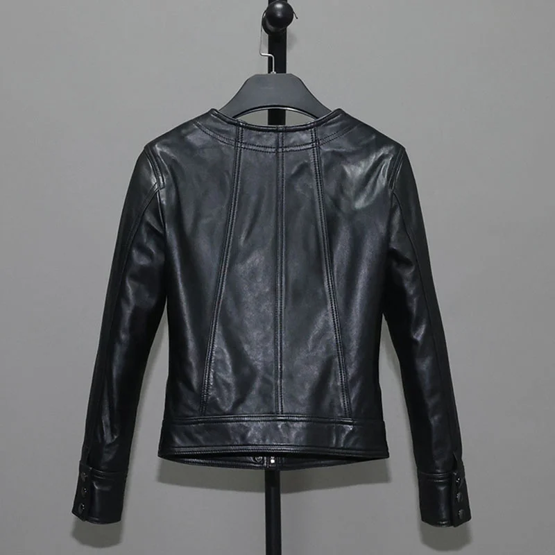 Female 2023 Fashion New Design Spring Autumn 100% Real Sheepskin Quality Coat Women Clothes Motorcycle Short Slim Leather Jacket