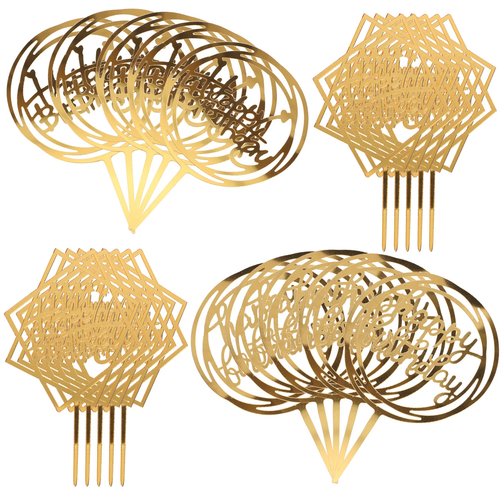 

Birthday Cake Cupcake Topper Decorations Toppers Picks Happy Insert Diy Pick Golden Acrylic Party Ornament Decor Supplies