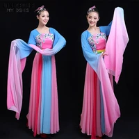 traditional chinese classical fan jing hong dance costume women water sleeve hanfu wear dance outfit with hair accessories