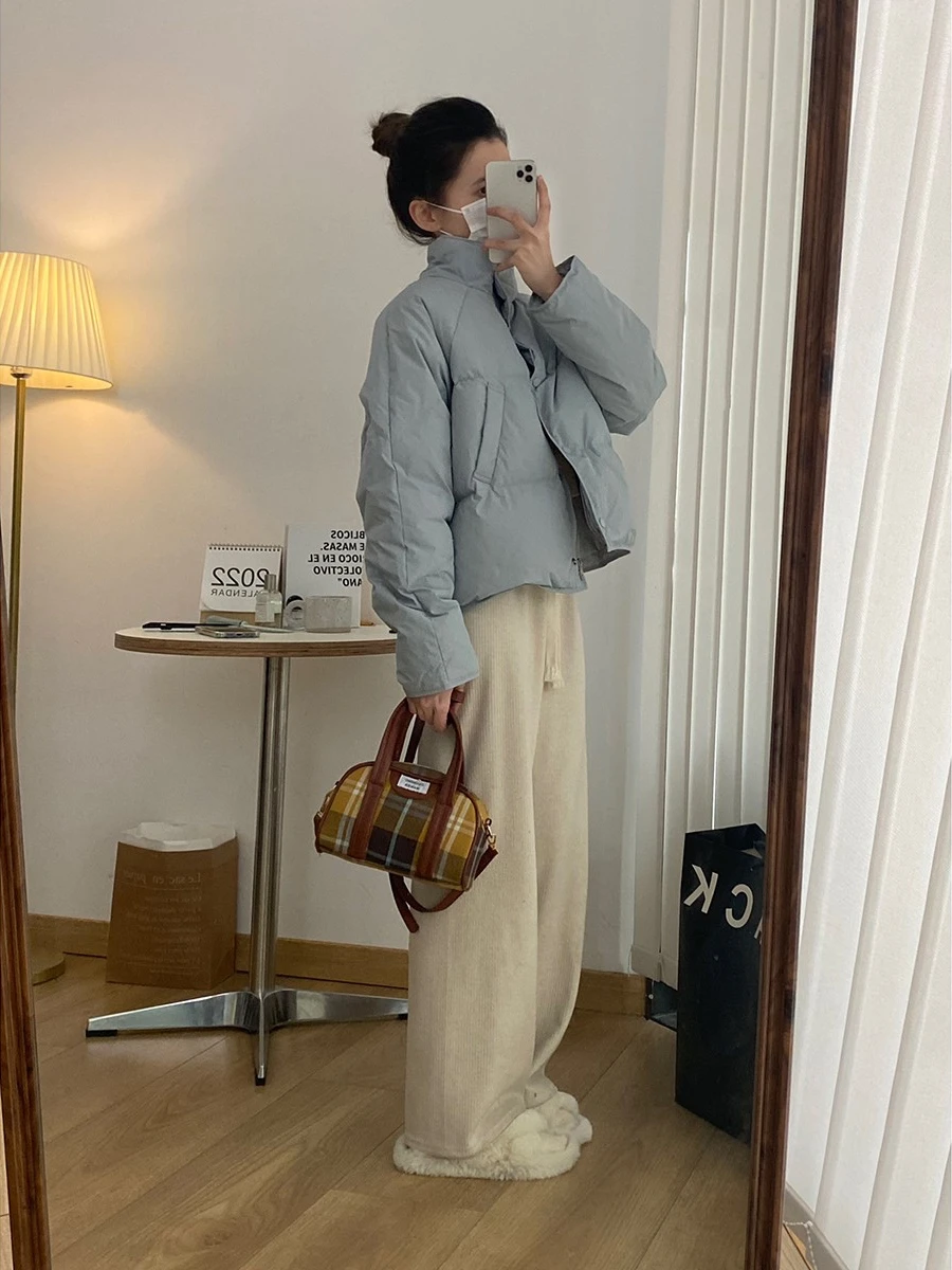 Женский короткий пуховик Liyu Li Fish зимний маленький с воротником-стойкой белая