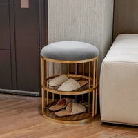 home entrance small leather shoe changing stool round bedside otttoman sitting sofa stool double layer storage cabinet furniture