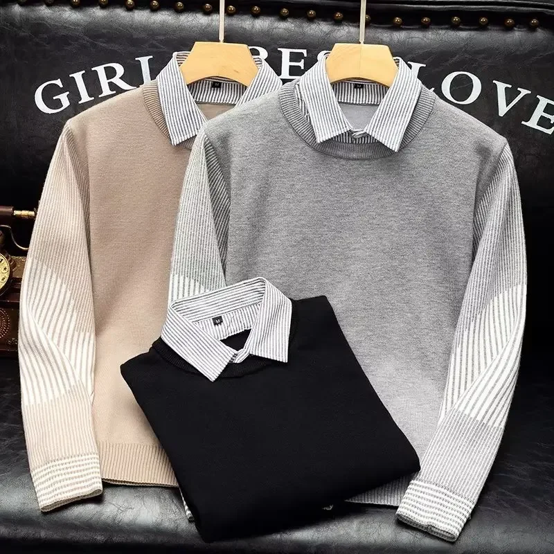 Зима 2022 новый мужской двухсекционный свитер с иллюзией универсальный