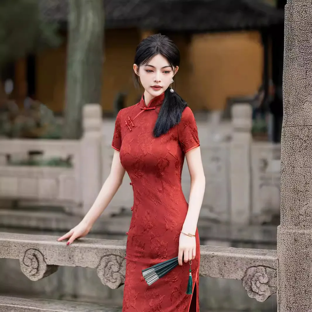 Красный Cheongsam 2024 весна/лето новое свадебное платье Qipao обручальное китайское
