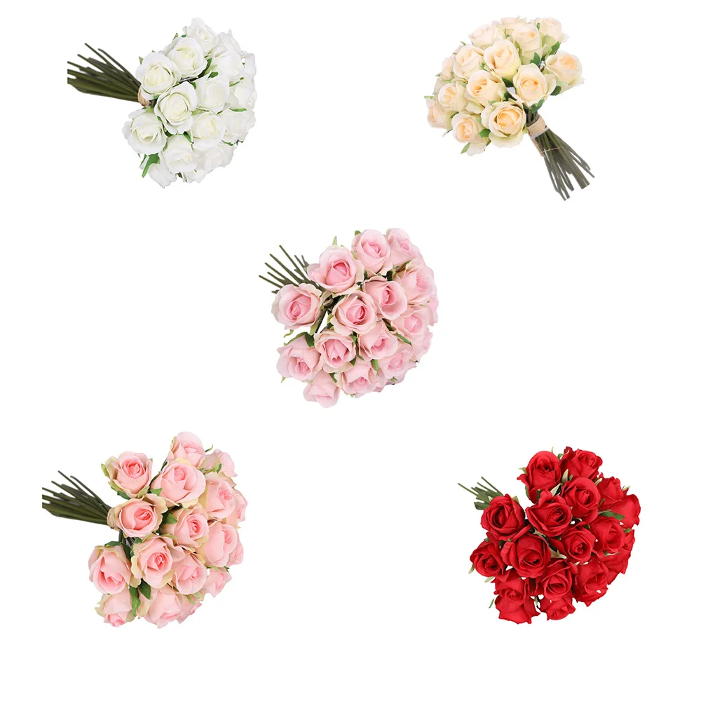 

Artificial Flowers Fake Rose Bouquets Vintage Centerpieces Kitchen Red