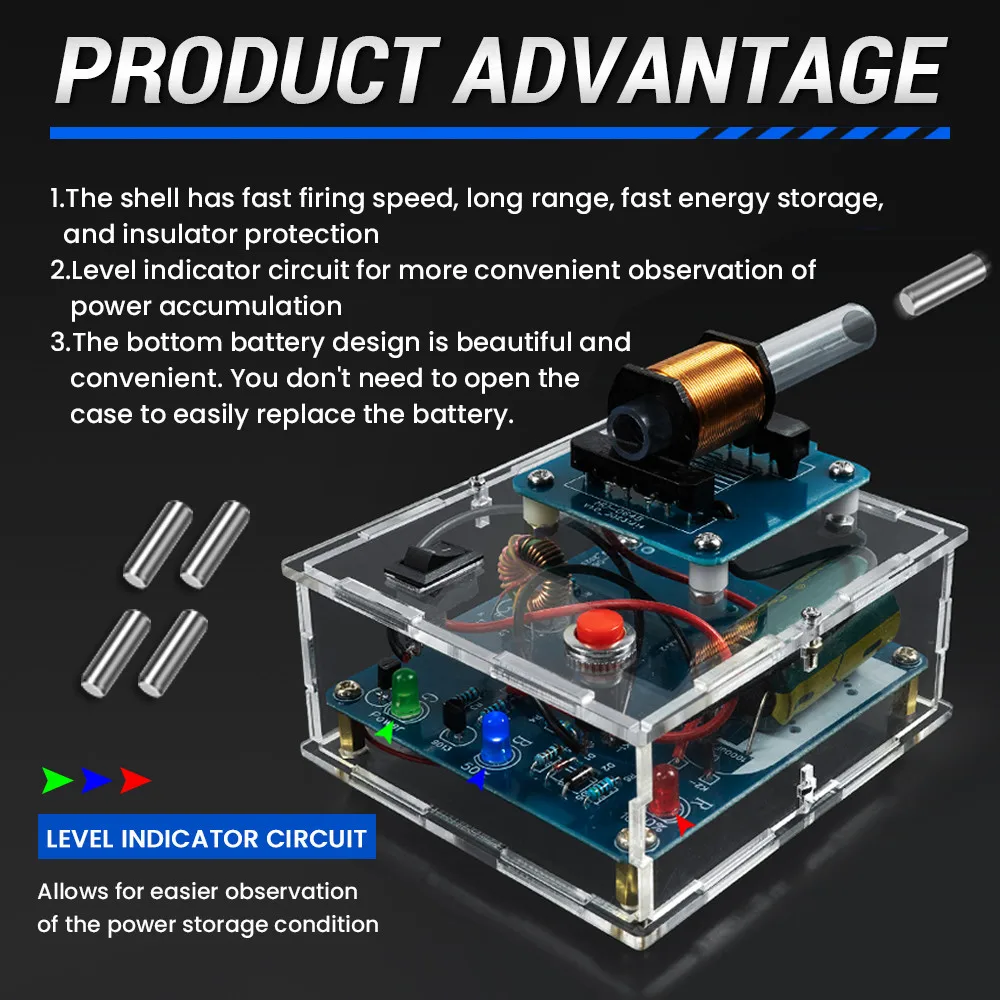 apięciowa pistolet elektromagnetyczny HU-064 DIY zestaw elektroniczny moduł wzmacniacza cewki tworzenie obwodów akrylowa obudowa bez baterii