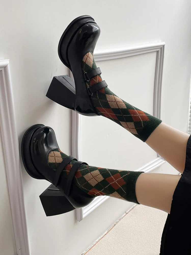 

Jane shoes Square Head Japanese JK small leather shoes women's high heels platform shoes thick heels single shoes Laurie shoes