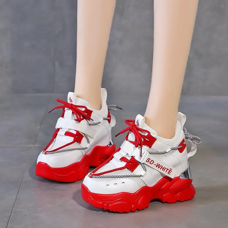 

Platform Sneakers Women White Ladies Mesh Beathable Fashion Heels Casual Dad Shoes White Woman New Thick Bottom Vulcanize Shoes