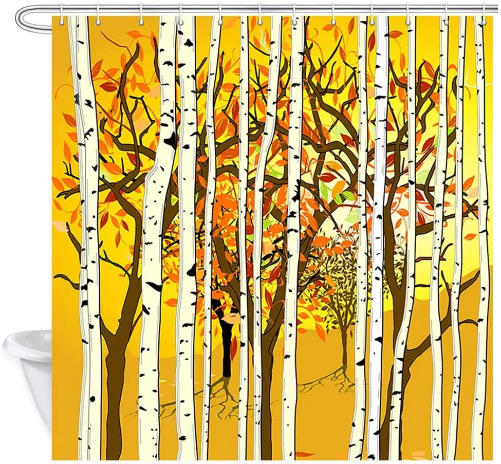 

Осенняя душевая занавеска «березовый лес» с кленовым деревом
