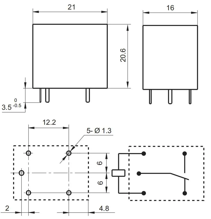 Новая модель Φ (22F-1C-12V-12A) Relay 5 pins
