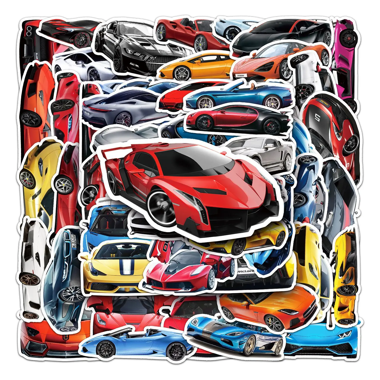 

10/30/50PCS Trendy Cartoon Cool Sports Car Graffiti Helmet Water Cup DIY Waterproof PVC Children's Toy Reward Sticker Wholesale