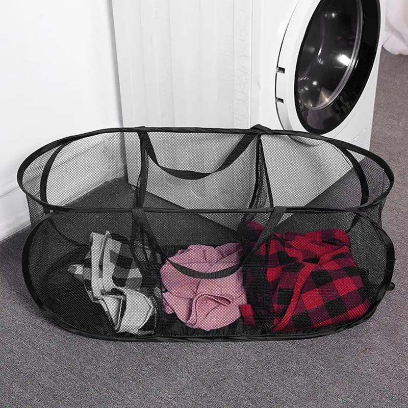 

Mesh Laundry Hamper 3 Sections Laundry Up Hamper Large Durable Fabric Collapsible Dirty Clothes Bag With Handle For Clothes