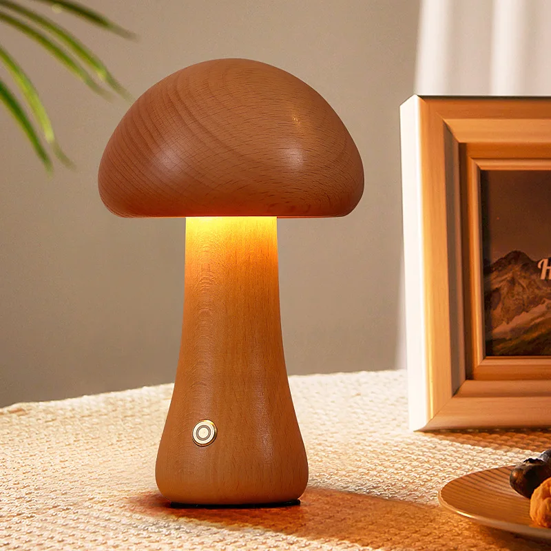 

INS LED Night Light With Touch Switch Wooden Cute Mushroom Bedside Table Lamp For Bedroom Childrens Room Sleeping Night Lamps