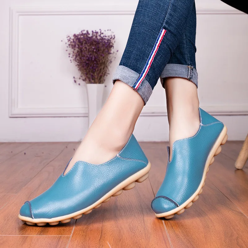 Genuine Leather Women Flats Slip On Solid  Comfortable Mother Shoes Sewing Spring Fashion Female Footwear Zapatos De Mujer