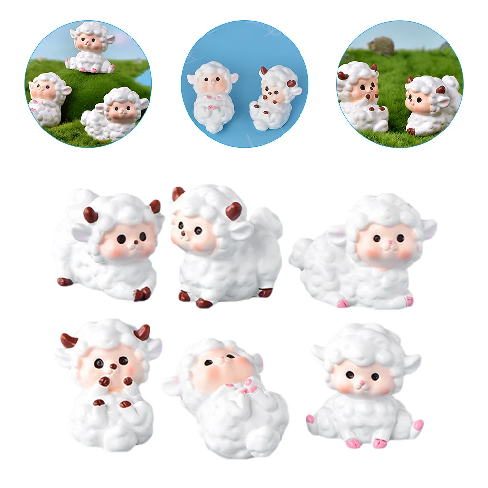 

6pcs Adorable Lamb Decors Simulation Sheep Adornments Garden Resin Sheep Statues