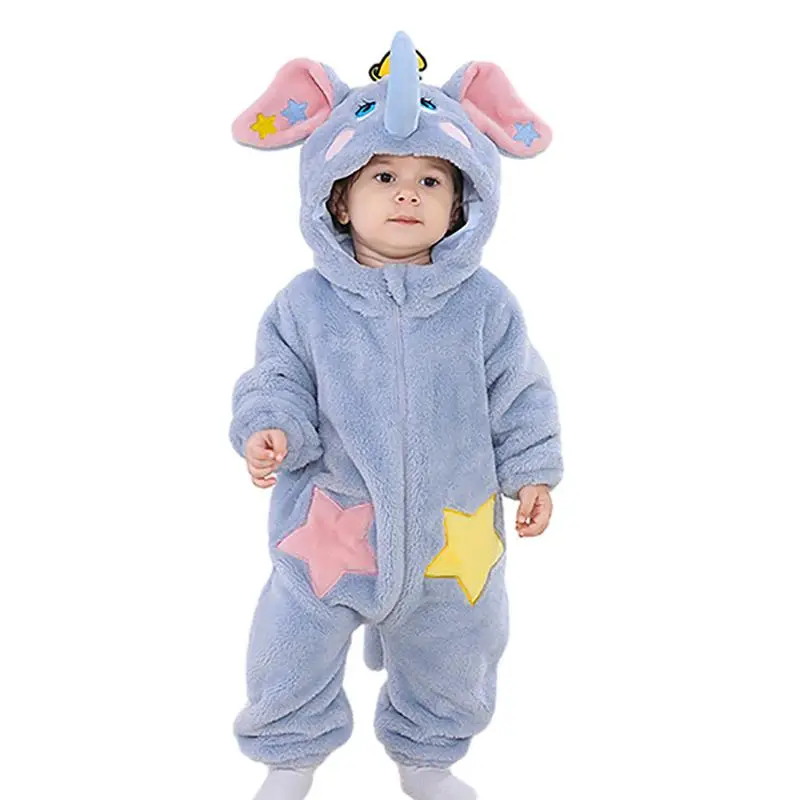 

Children Elephant Costume Hooded Zippered Cartoon Rompers Boys Girls Breathable Rompers For Indoor Wear Costume Party
