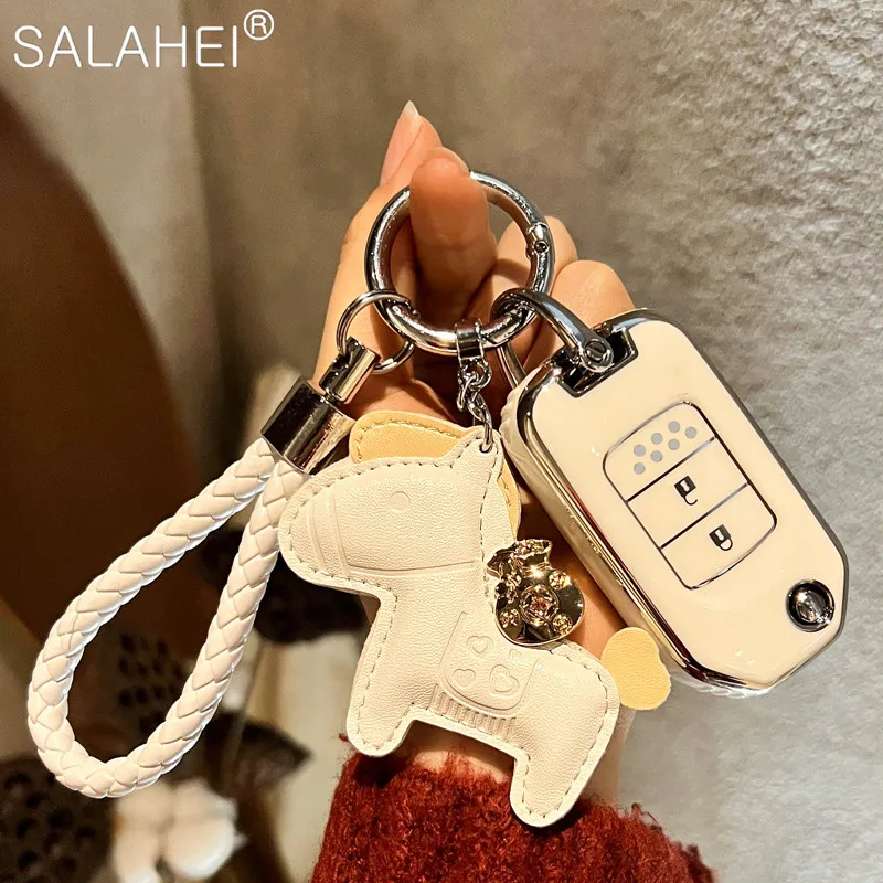 

New Car Key Case Pony Pendant Keyring Keychain For Honda CRV CR-V Fit Civic Accord HR-V HRV Odyssey XR-V Envix Auto Accessories