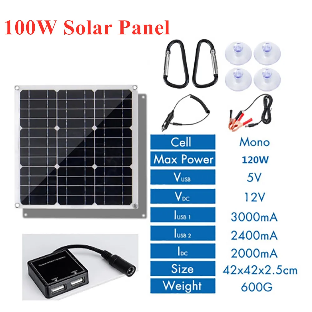 

100W 18V Solar Panel Dual USB 18V Power Board Energy Saving for Car Moto and Motorboat Suitable for Outdoor Work Travel Camping