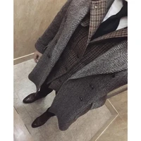 mens suit jacket herringbone wool tweed mid length business retro thickening suitable for wedding groomsmen jacket
