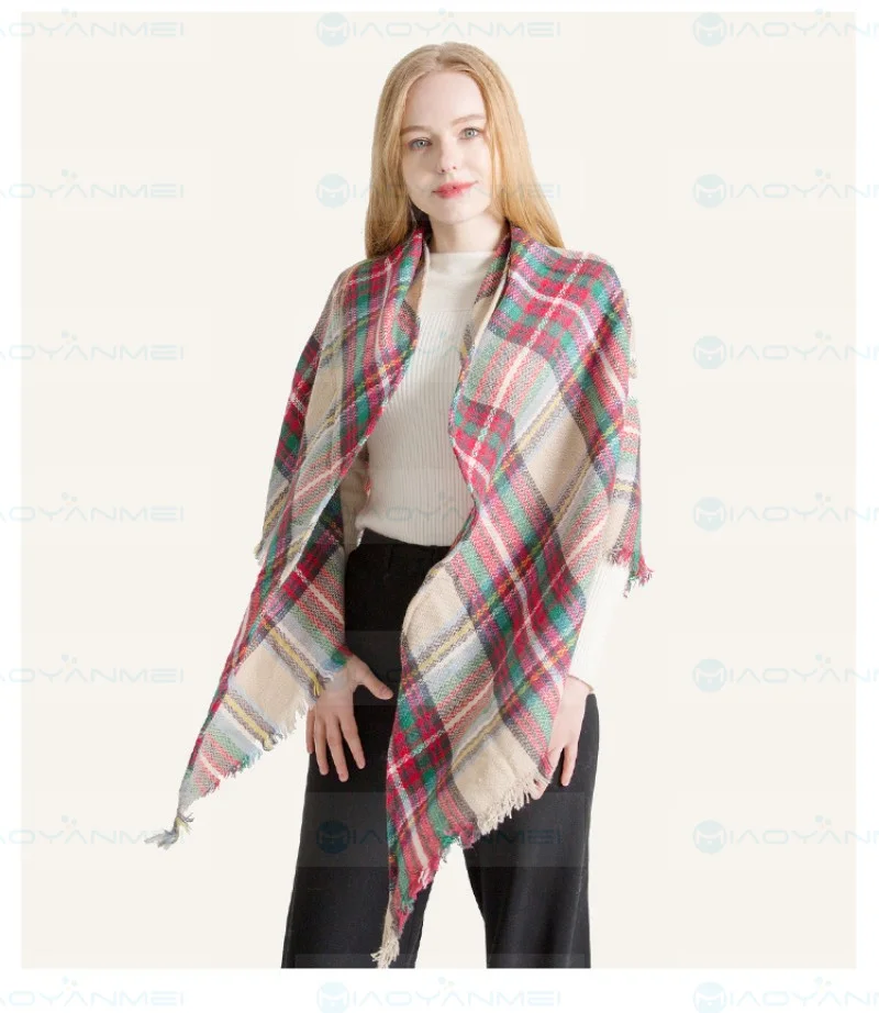 Зимний шарф 2024 женский двусторонний цветной сетчатый из искусственного кашемира